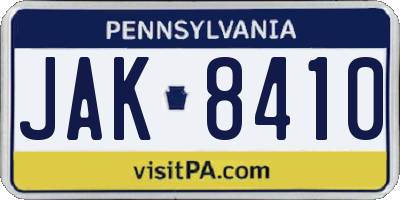 PA license plate JAK8410