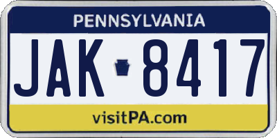 PA license plate JAK8417