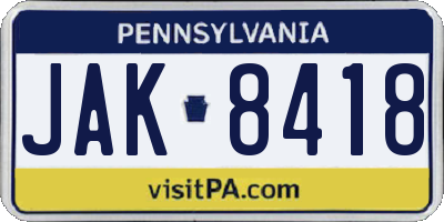 PA license plate JAK8418