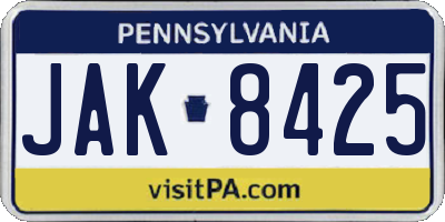 PA license plate JAK8425