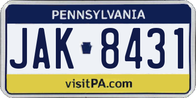 PA license plate JAK8431