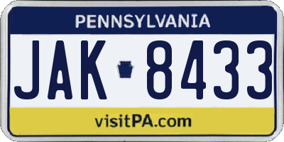 PA license plate JAK8433