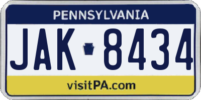 PA license plate JAK8434