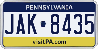 PA license plate JAK8435