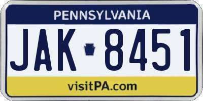 PA license plate JAK8451