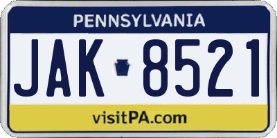 PA license plate JAK8521