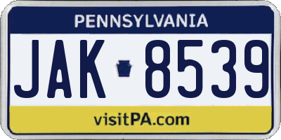 PA license plate JAK8539