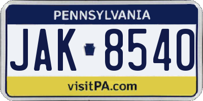 PA license plate JAK8540