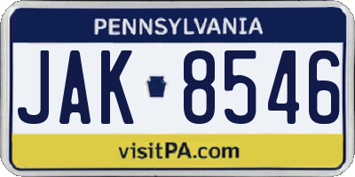 PA license plate JAK8546