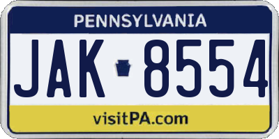 PA license plate JAK8554