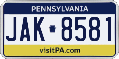 PA license plate JAK8581