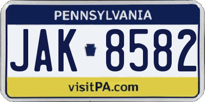 PA license plate JAK8582