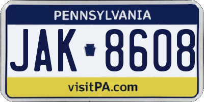 PA license plate JAK8608