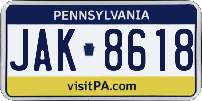 PA license plate JAK8618