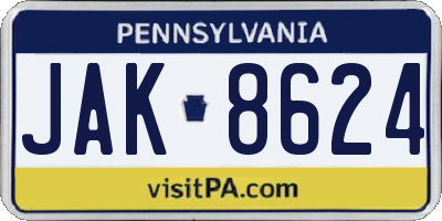 PA license plate JAK8624