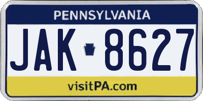 PA license plate JAK8627