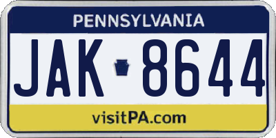 PA license plate JAK8644