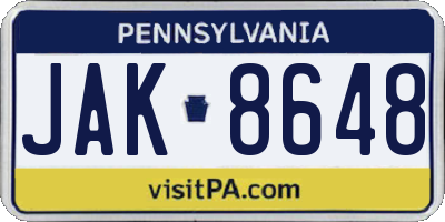 PA license plate JAK8648