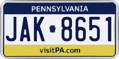 PA license plate JAK8651