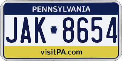 PA license plate JAK8654
