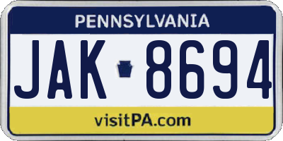 PA license plate JAK8694