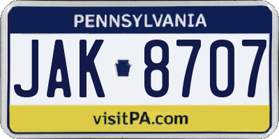 PA license plate JAK8707
