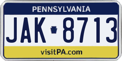 PA license plate JAK8713