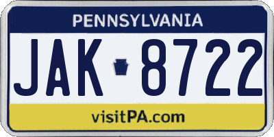 PA license plate JAK8722