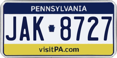 PA license plate JAK8727