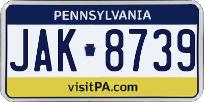 PA license plate JAK8739