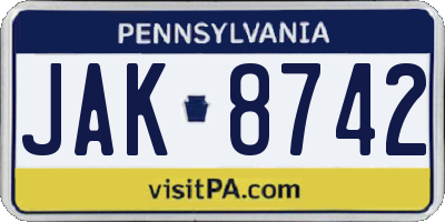 PA license plate JAK8742