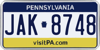 PA license plate JAK8748