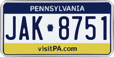 PA license plate JAK8751