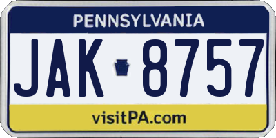 PA license plate JAK8757