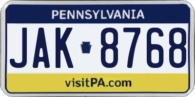 PA license plate JAK8768
