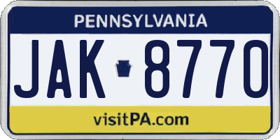 PA license plate JAK8770