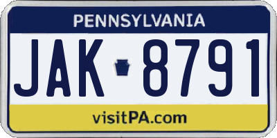 PA license plate JAK8791