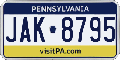 PA license plate JAK8795