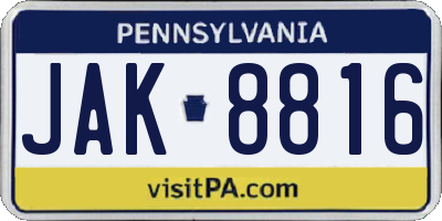 PA license plate JAK8816