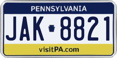 PA license plate JAK8821