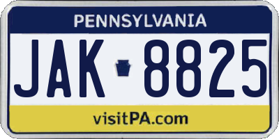 PA license plate JAK8825