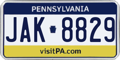 PA license plate JAK8829