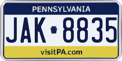 PA license plate JAK8835