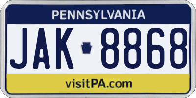 PA license plate JAK8868