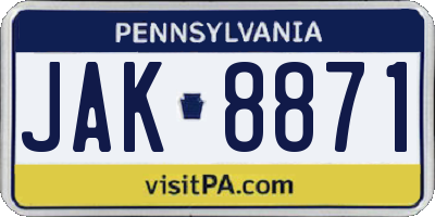 PA license plate JAK8871