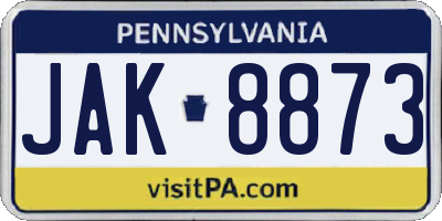 PA license plate JAK8873
