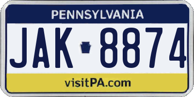 PA license plate JAK8874