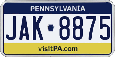 PA license plate JAK8875