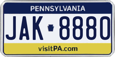 PA license plate JAK8880