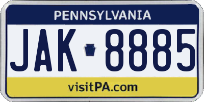 PA license plate JAK8885